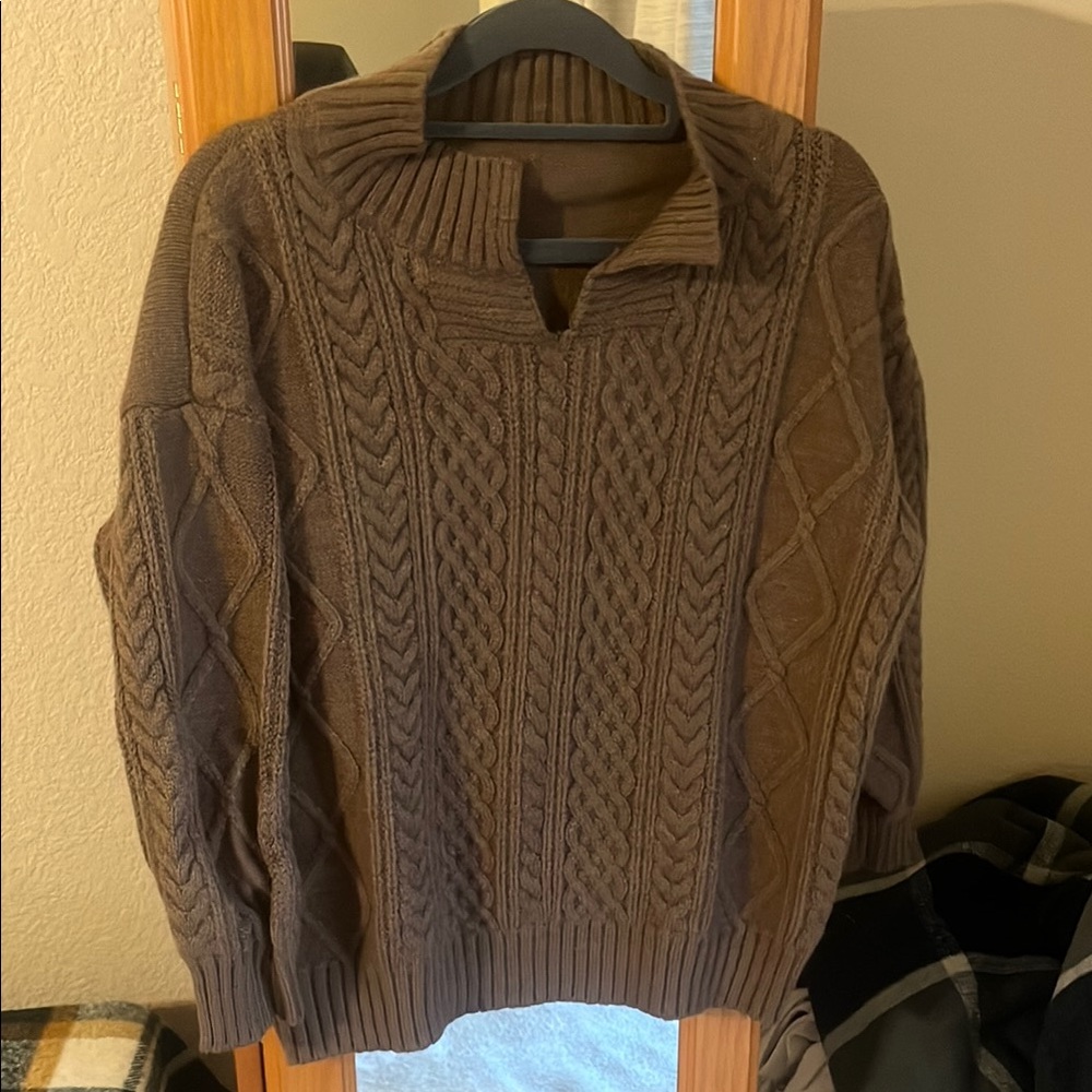 Womens Brown Cable Knit Sweater